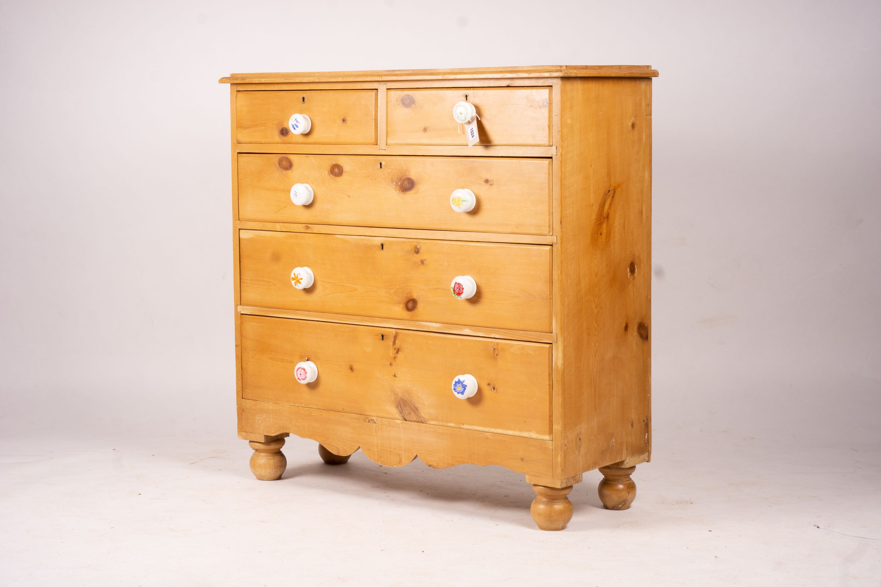 A Victorian pine chest of drawers, width 106cm, depth 41cm, height 106cm